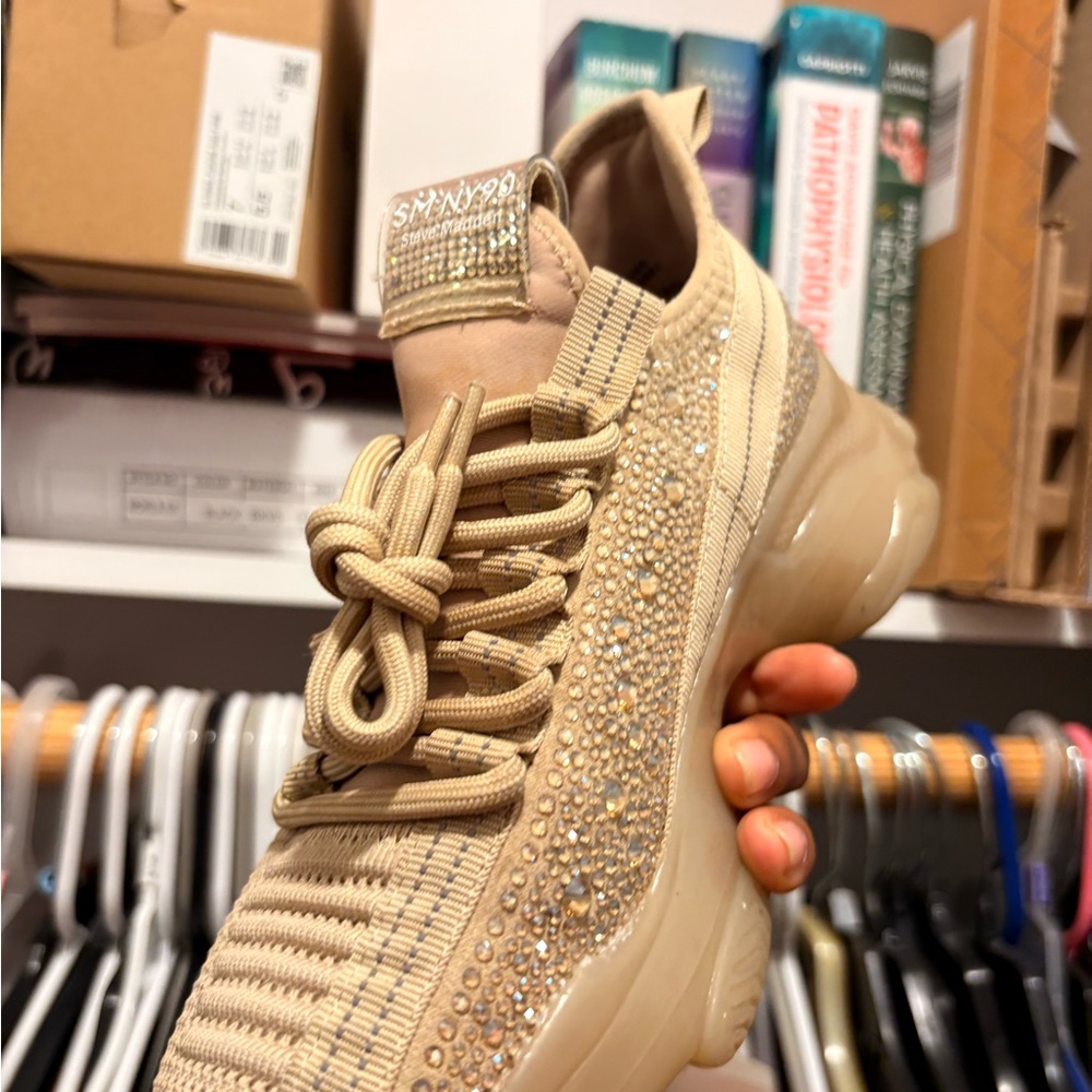 Steve Madden NY90 Beige Rhinestone Sneakers